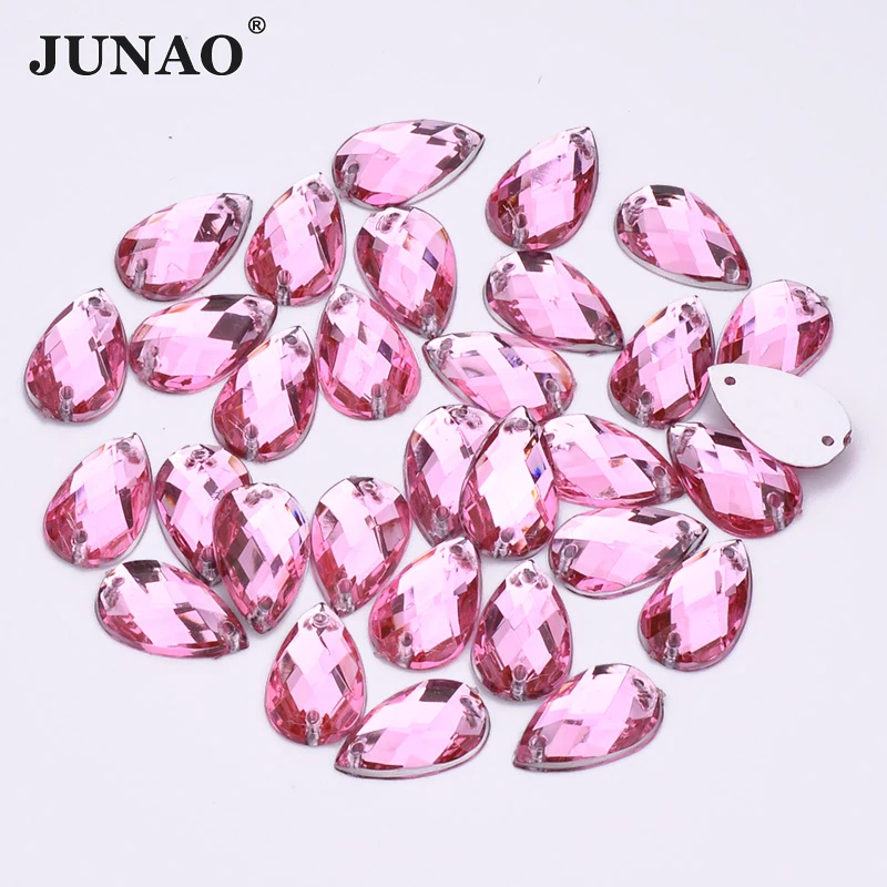 JUNAO 8*13 مللي متر 18*25 مللي متر اللون الأخضر الخياطة دمعة حجر الراين زين أحجار الكريستال الاكريليك المسطحة DIY بها بنفسك صنع المجوهرات #6