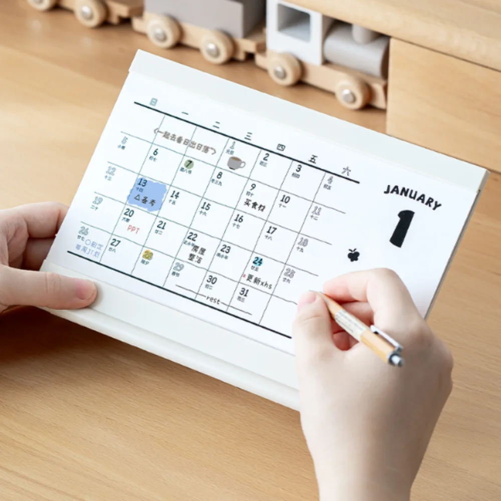 

Creative 2025 Cat Desk Calendar Stand with Base Paper Craft Tabletop Schedule To Do List Card Insert Design Monthly Calendar