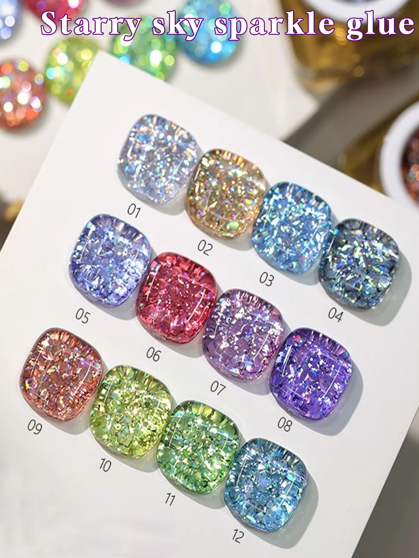 1/12 Uds 2025 Otoño e Invierno Nail Art conjunto de salón para mujeres cielo estrellado brillante diamantes triturados esmalte de uñas de Gel con brillo grande