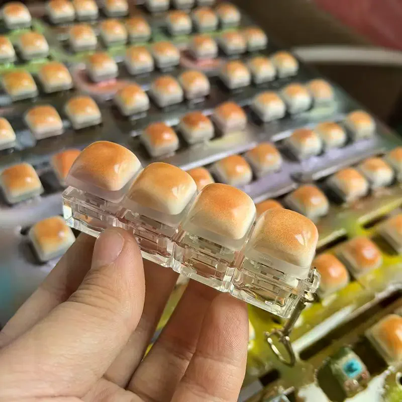 Bread Keycap Stress Relief Clicker Keychain Mechanical Keyboard Button Decompress Fingertip Keyring