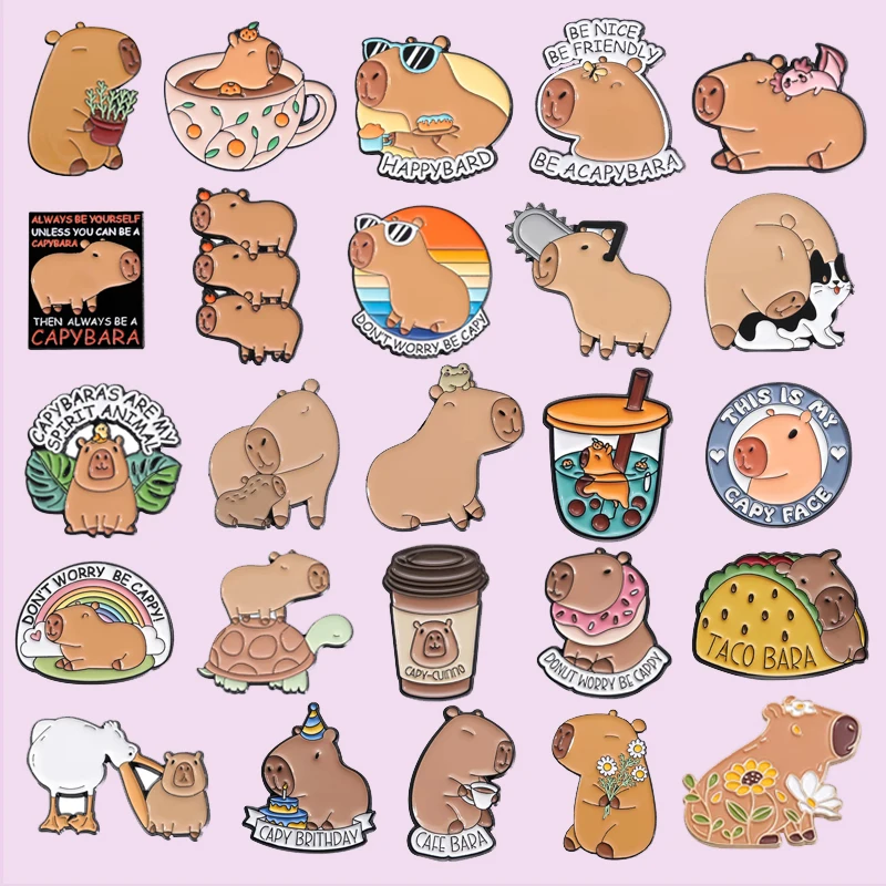 29 Types Capybara Enamel Pins Cute Cartoon Animal Hippo Brooches Backpack Lapel Badge Accessories Gift for Friends Wholesale