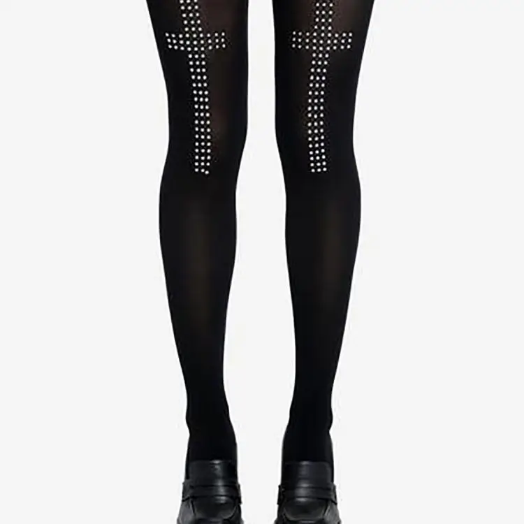 Y2K Hot Diamond Pantyhose Women Retro Cross Elastic Street Casual Tight Pants Socks