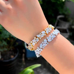 CWWZircons Shiny African Cubic Zirconia Dubai Gold Plated Engagement Wedding Bridal Bracelet Jewelry Accessories for Women CB267