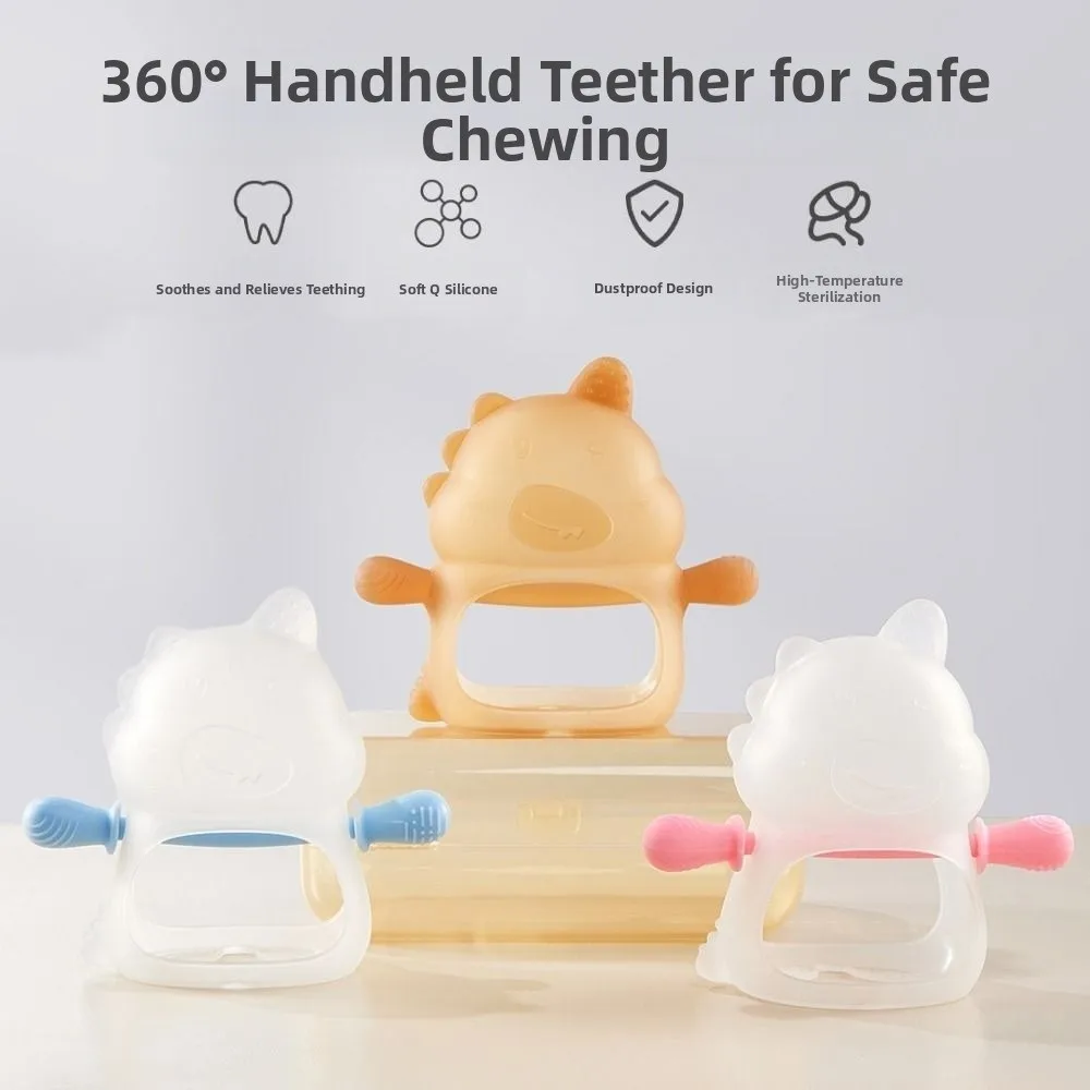 

3Pcs Soft Baby Dinosaur Teether Easy Grip Anti-eating Hand Silicone Baby Teething Toys Anti Dropping Food Grade