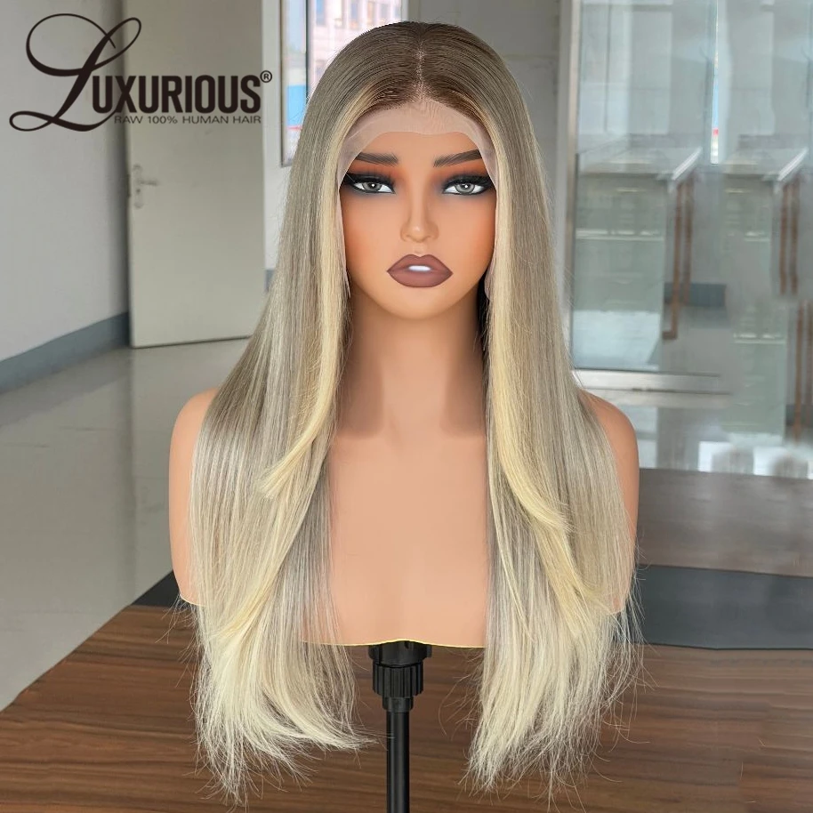 Customize Wig Highlight Ash Blonde Wig 13x4 Lace Front Wig Straight 180% 18 inches