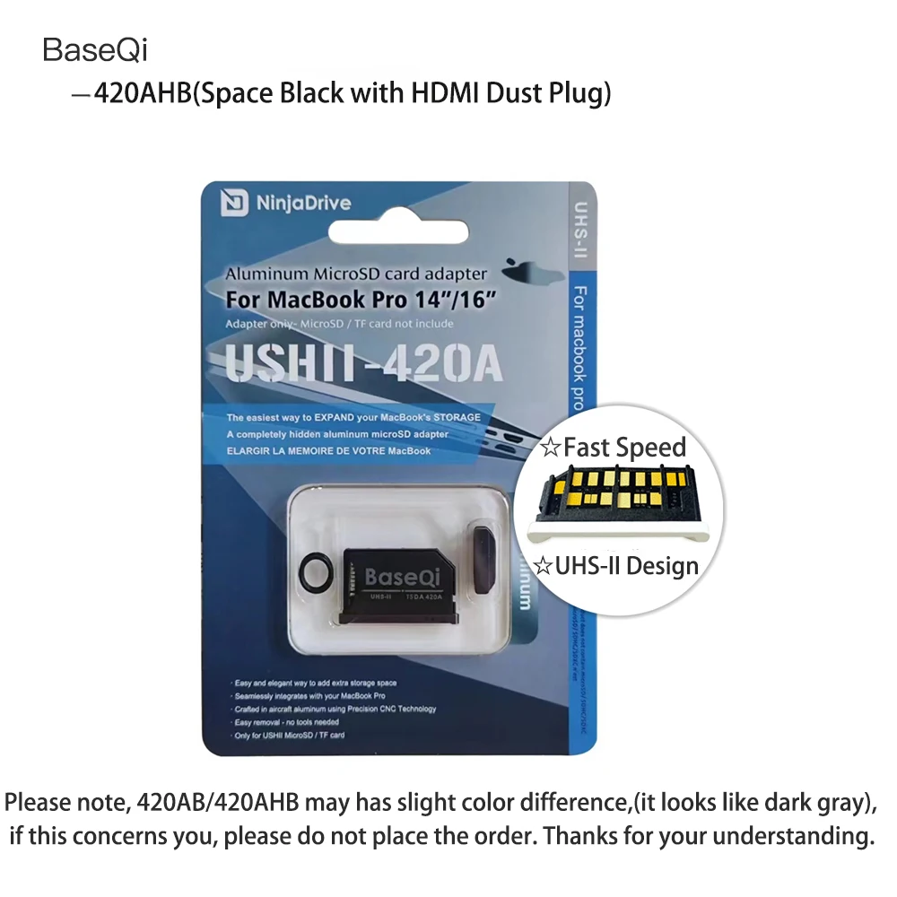 

BaseQi for MacBook Pro 14inch 16inch M1/M2/M3/M4 Micro sd Card Adapter420AHB Aluminum Mini Drive Card Reader Year2024/23/22/21