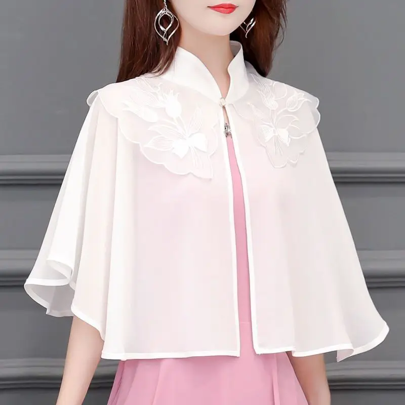 

Женская летняя свободная рубашка-накидка в стиле Ханьфу с капюшоном, повседневная белая тонкая накидка-плащ