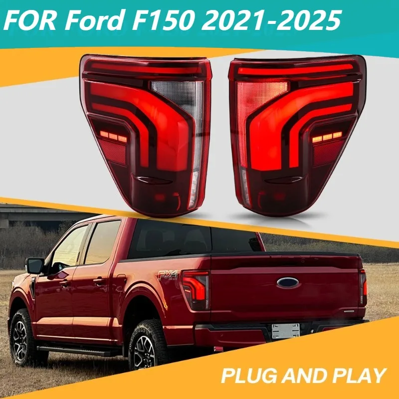 

Красные полностью светодиодные задние фонари для Ford F150 2021-2025, пара заднего фонаря в сборе