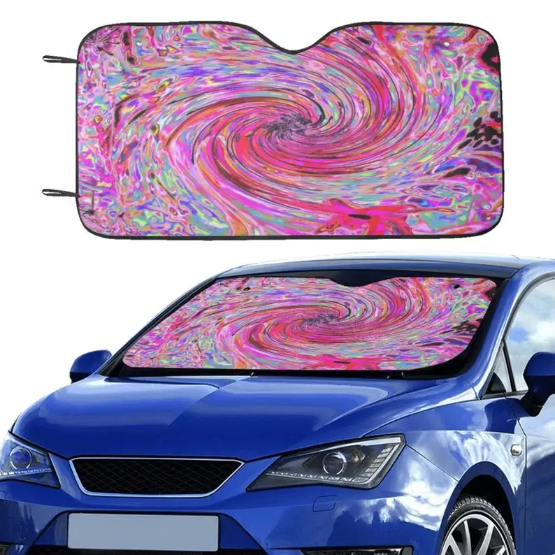 Colorful Auto Sun Shades, Cool Abstract Retro Hot Pink and Red Floral Swirl, Car Windshield Protection, Sun Shade for Car, Windo