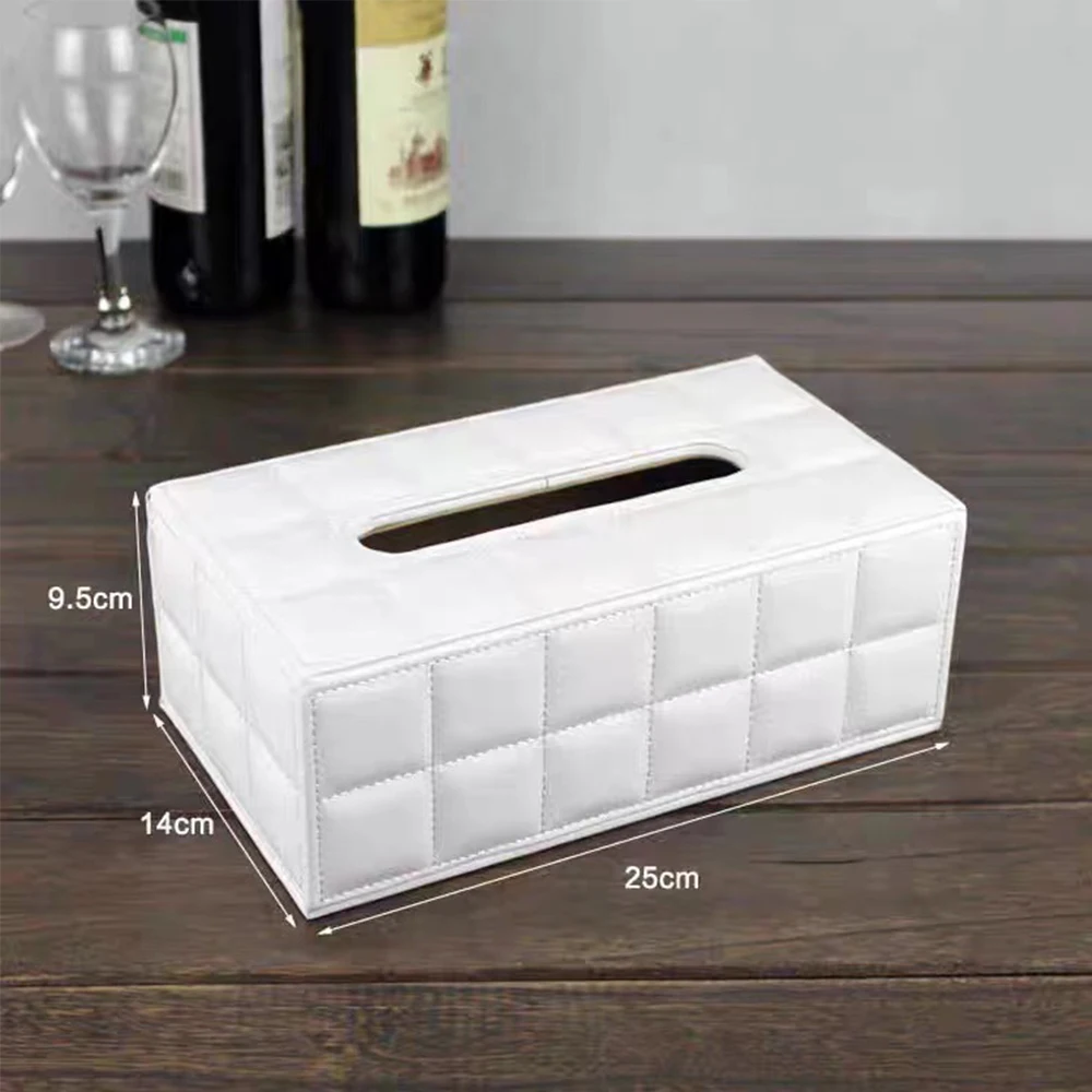 Black Leather Tissue Box Rectangular Paper Holder Car Line Grid Tissue Box Case Living Room Napkin Container Organizer Holder