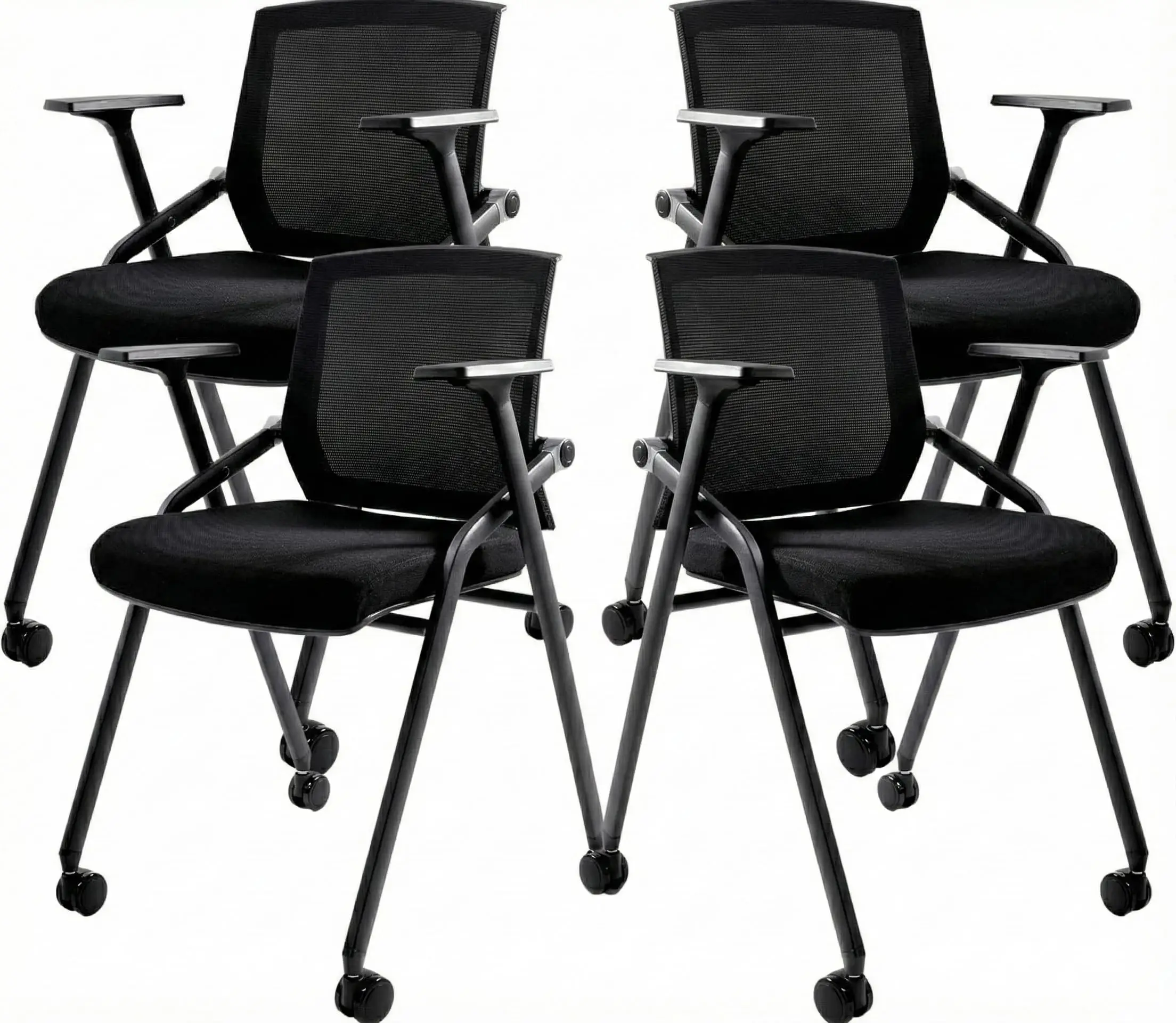 4 Pack Conference Room Chairs with Paddle Folding Office Chair Foldable Desk Chair Mesh Back and Arms for Conference
