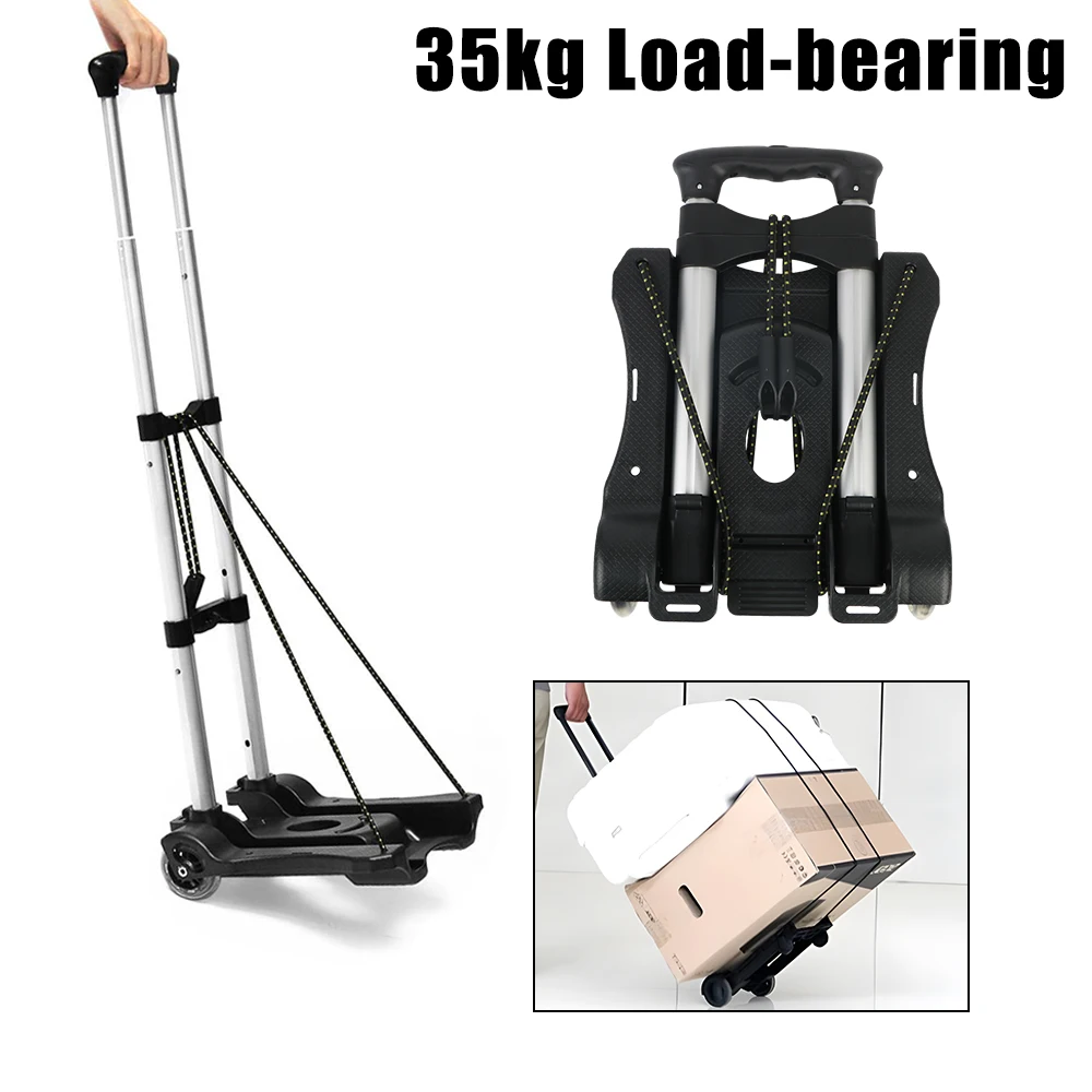 Portable Folding Luggage Cart Heavy Duty Two-wheel Trolley For Home Travel Shopping 35kg Foldable Barrow