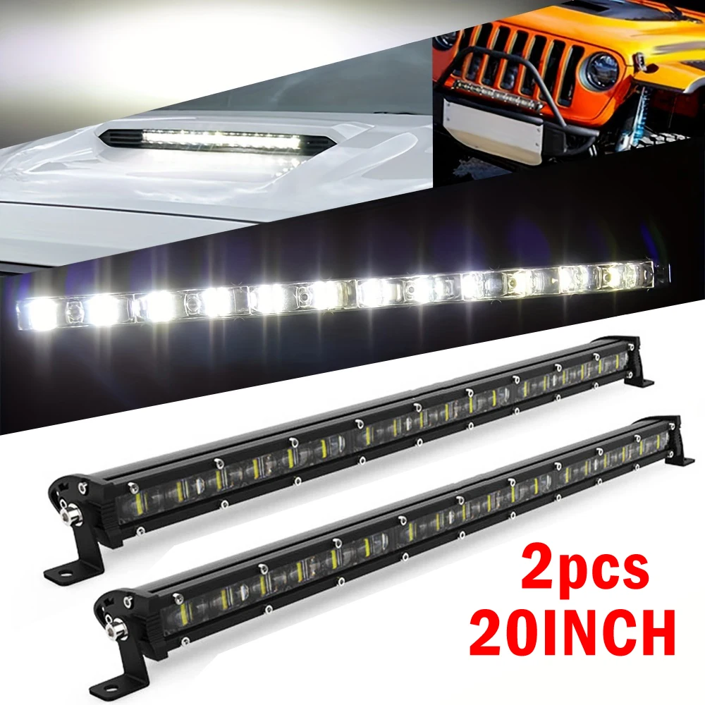 2PCS 20 Inch Single Row 6D Lens LED Light Bar Car IP67 Waterproof Ultra Slim Offroad Work Fog Lamp Super Bright Driving Lamp Universal For Motorcycle SUV ATV UTV 4X4 Truck Tractor 12V 24V Vehicle Auxiliary Light