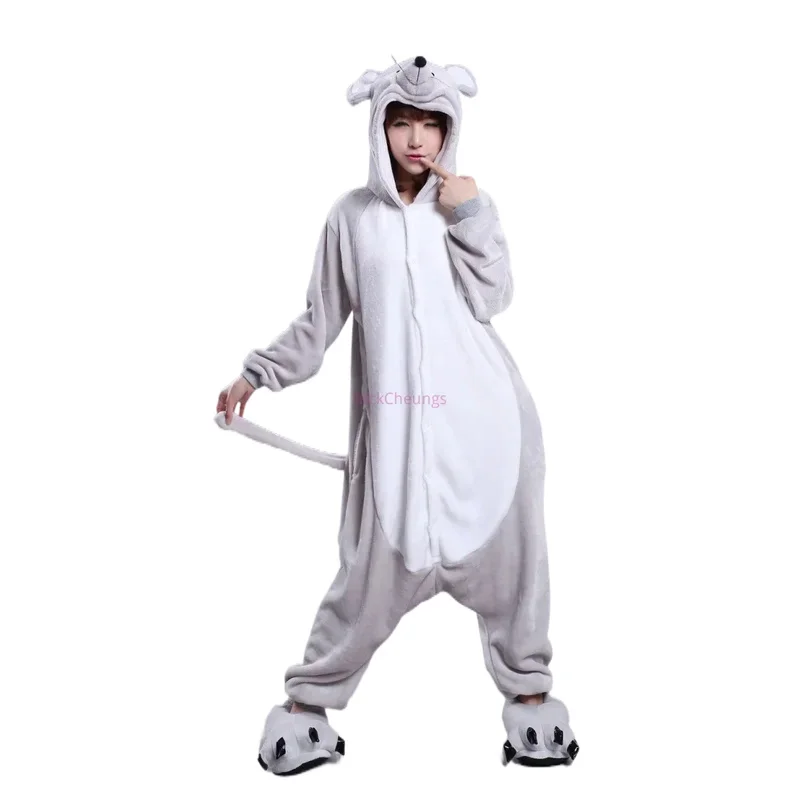 الكبار الفانيلا Kigurumi الحيوان زي رمادي الفئران الفئران المرأة أو الرجال نيسيس بيجامة لحفلة الهالوين كرنفال