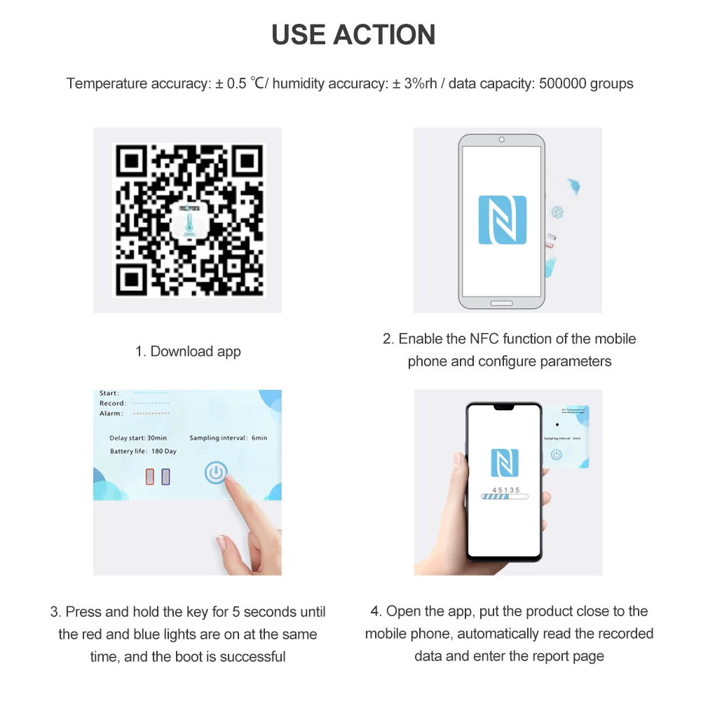 NFC Induktion Temperatur Logger Recorder Indoor Outdoor Wetter Station Temperatur und Feuchtigkeit Recorder NTH-2/NT-2