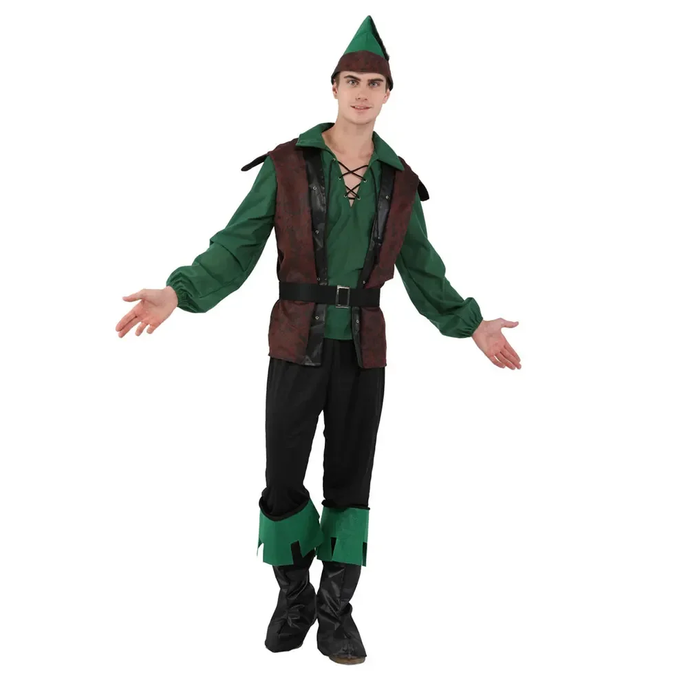 Mutiges Robin Hood Kostüm für erwachsene Männer Green Archer Cosplay Halloween Karneval Purim Party Dress Up