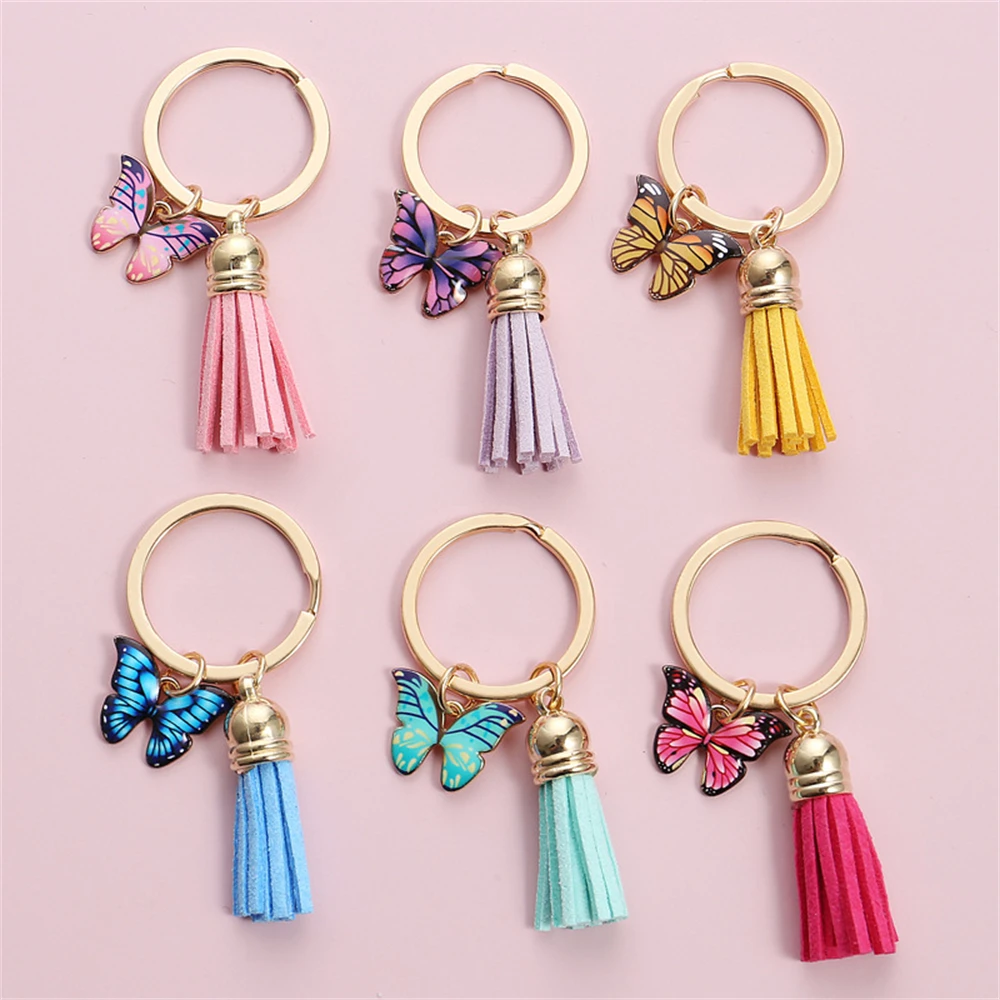 Exquisite Butterfly Tassel Keychain Metal Enamel Pendant Keyring For Women Car Key Chains Handbag Accessorie DIY Jewelry