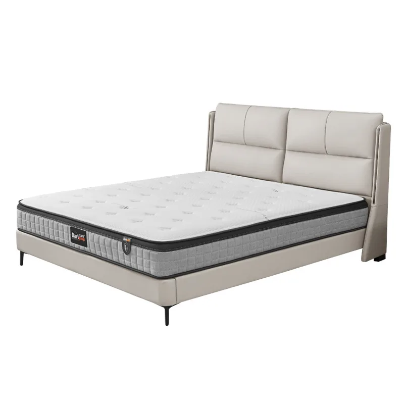 

Leather bed, modern simplicity, first-layer cowhide light luxury minimalist master bedroom leather bed