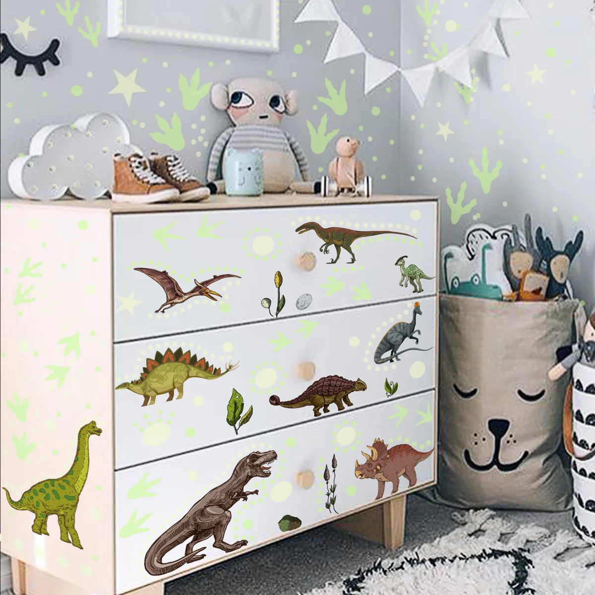 Luminous Dinosaur Wall Sticker for Kids Room Decals Glow in The Dark Removable Dino Glowing Luminous Stickers Children's Bedroom