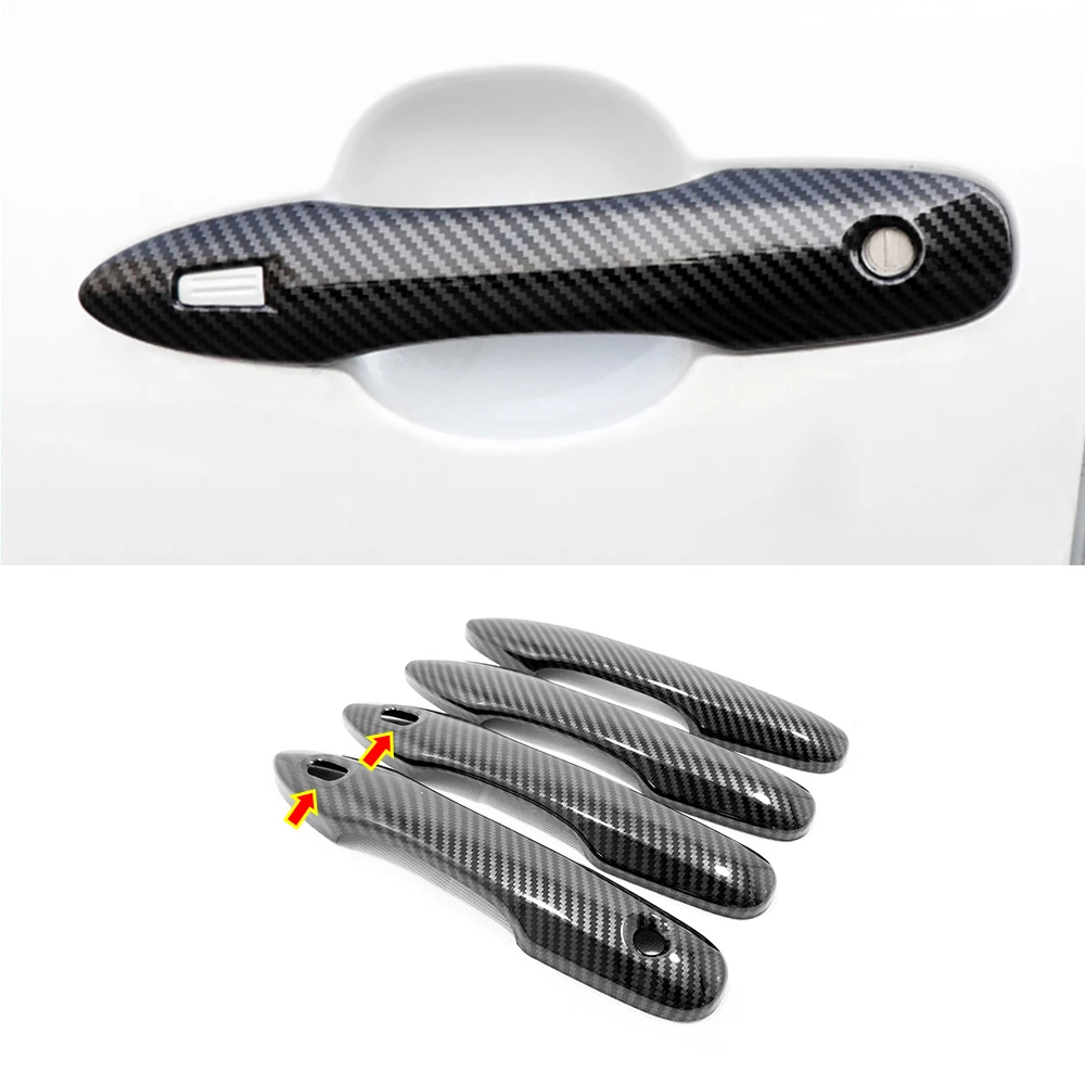 

ABS Chrome Carbon Fiber Accessories Car Door Protector Handle Decoration Cover Trim Styling For Toyota YARIS Cross 2020 2021