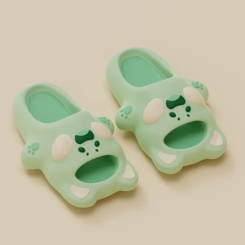 Summer Cute Woman Slippers Soft Shoes for Women 2024 Bathroom Sandals Cartoon Slides Kawaii Anime with Heel Bedroom Green Shoe Y