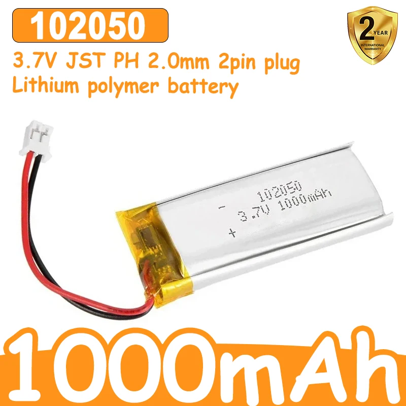 Real capacity 102050 3.7V 1000mAh Lipo Cells Lithium Polymer Rechargeable Battery for Beauty Instrument GPS LED Light with PCB