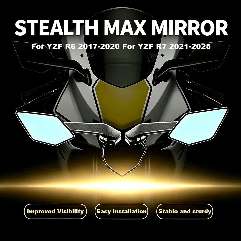 For YAMAHA YZF R6 2017-2020 YZF R7 2021-2025 Motorcycle with LED Rearview Mirror Wind Wing Adjustable Anti-Glare Mirror