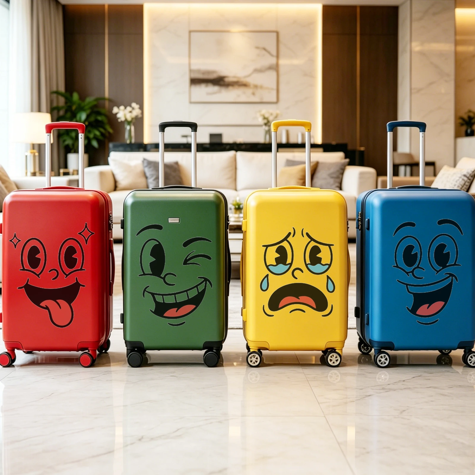 4 Sheets/Set Cartoon Face Stickers Funny Emotions Plastic Surface Compatible, Home Decor Suitable for Trash Can, Toilet Decor