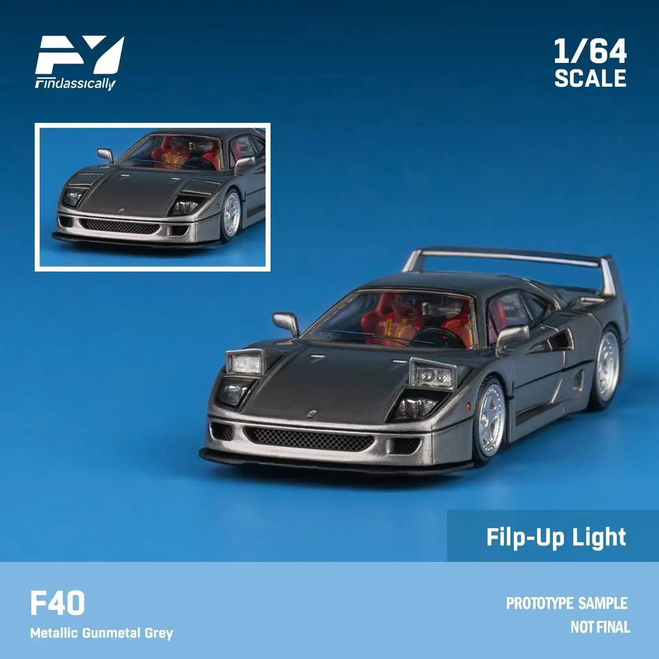 **Pre-order ** Finclasscially 1:64 F40 Red /Gray Front lights with Flip Diecast Model Car