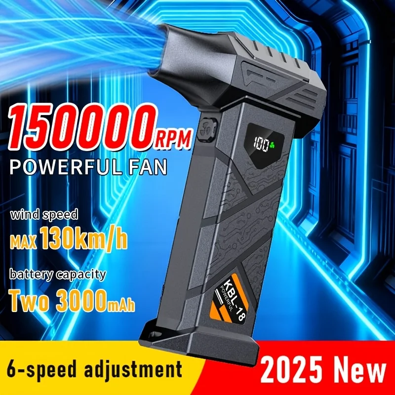 150000 RPM Powerful Turbo Fan, Brushless Motor Turbine Jet Blower, 5-Speed Adjustable High-Power Cordless Air Blaster with LED