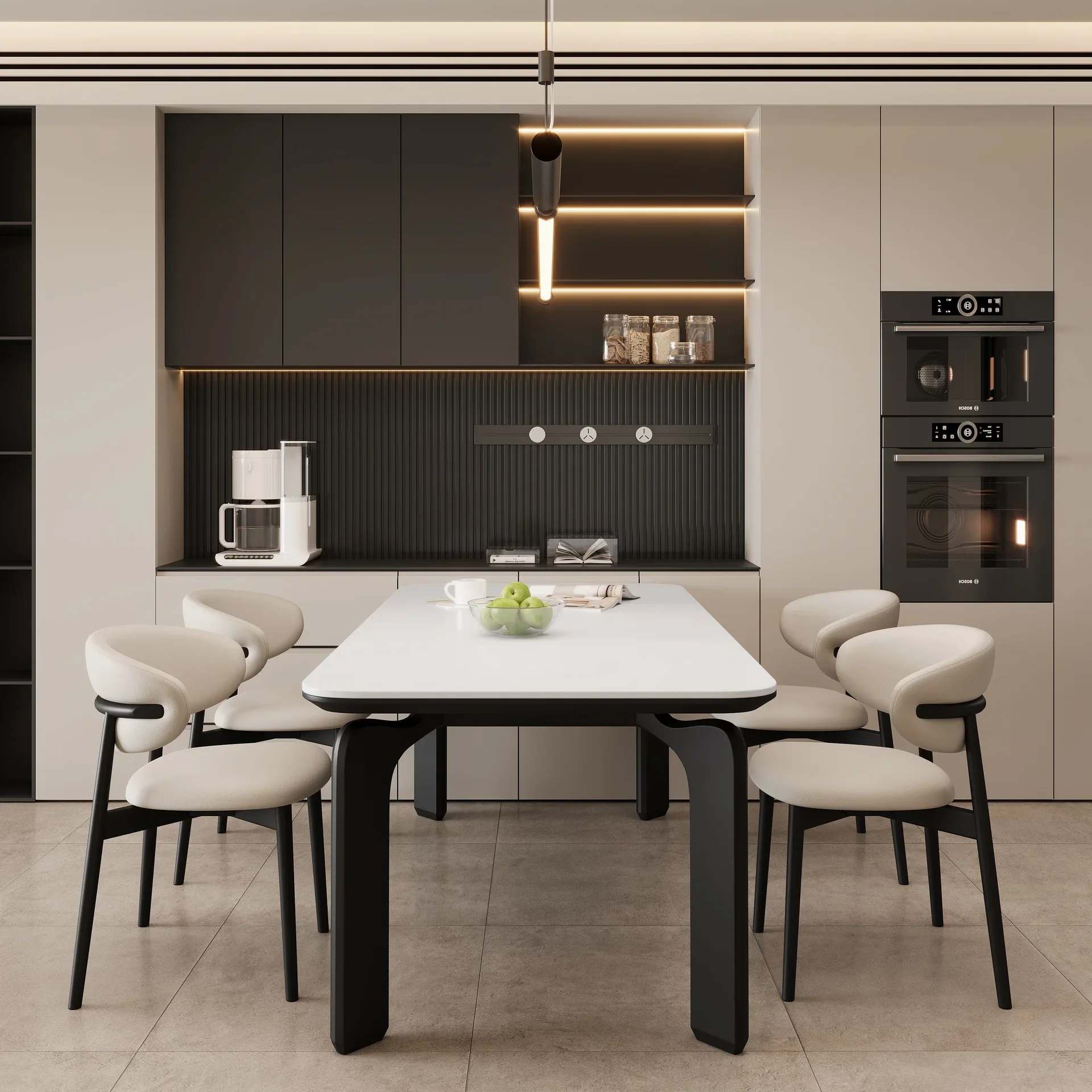 Full support rock slab dining table and chair combination, cream style small apartment household elephant