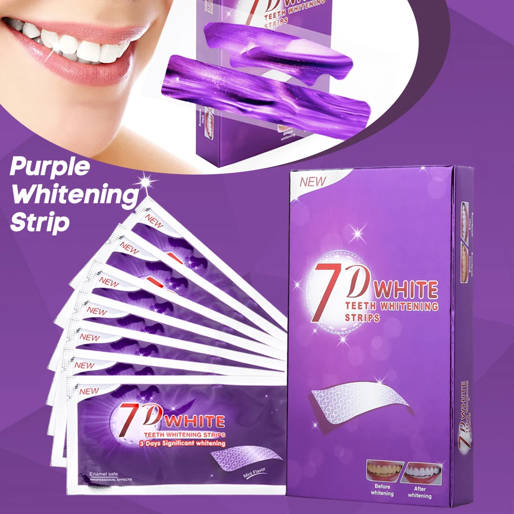 Strisce sbiancanti viola per denti, senza sensibilità, correttore di colore, strisce per pulizia istantanea dei denti, sbiancante dentale per uso domestico