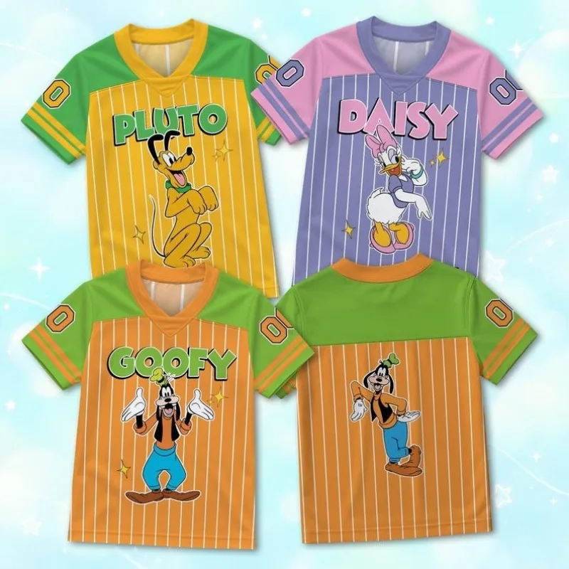 Cartoon Mickey Mouse Donald Duck Children's Football Jacket V-neck Short Sleeve Printed Boys and Girls Sports T-shirt