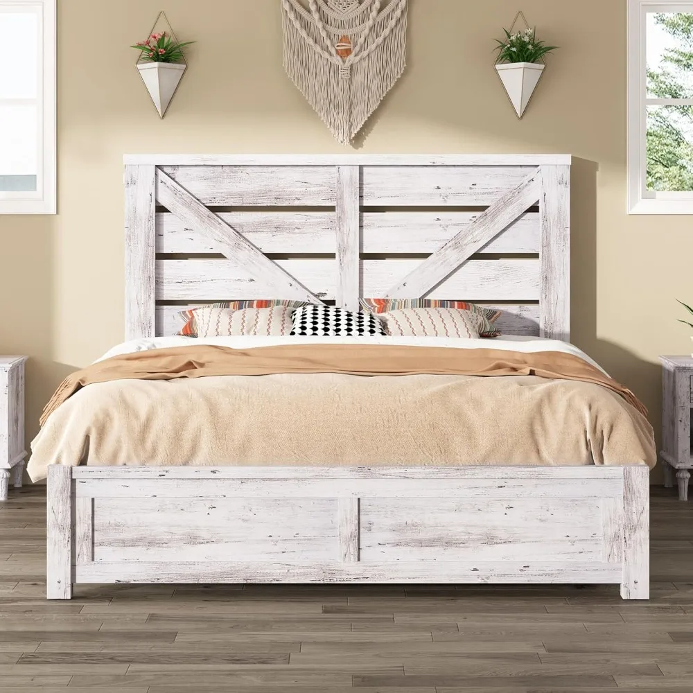 AMERLIFE Queen Size Farmhouse Bed Frame with 49.2