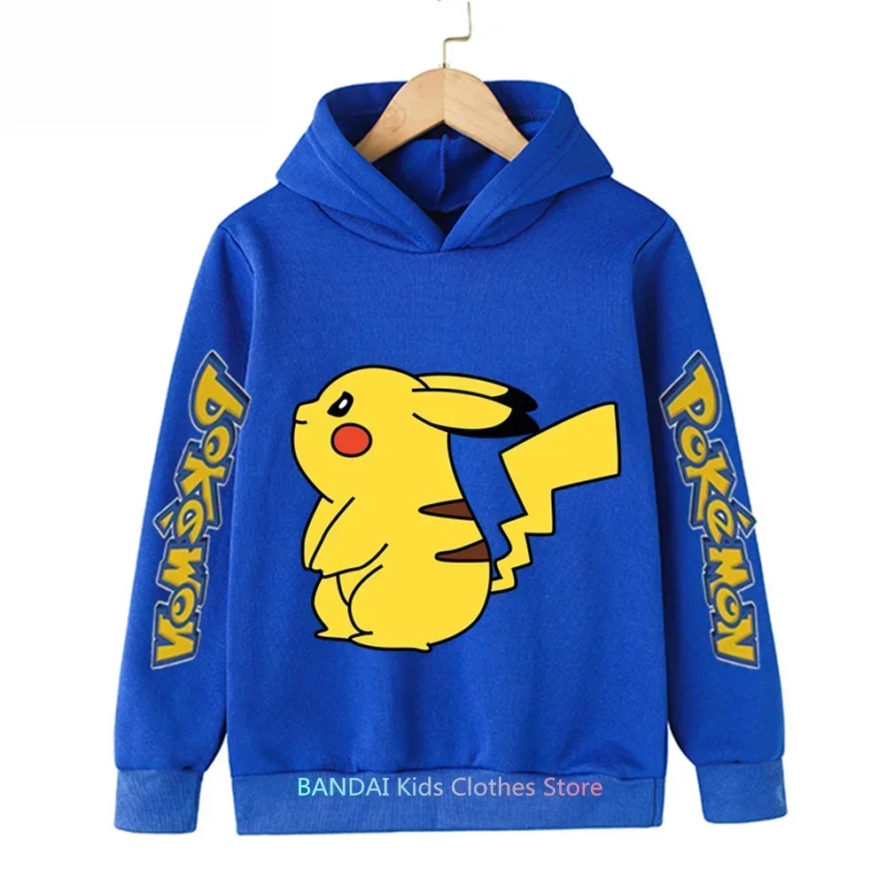 Kawaii Pokemon Clothes Pikachu Children Autumn Hooded Sweater Pullover Kids Boys Clothing Tops Hoodies Thick Sports Sweatshirt