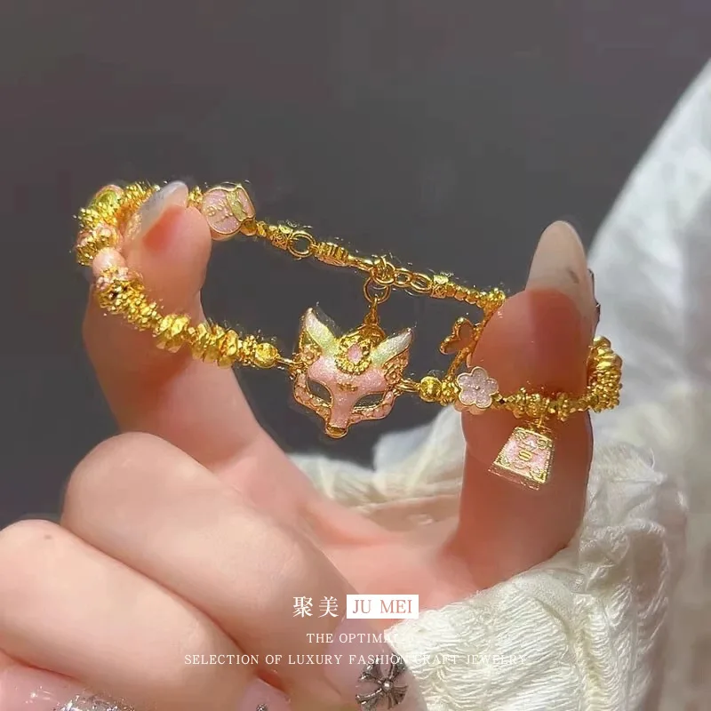 

Золотой браслет для женщин в том же стиле, что и в магазине 9999 24K Real Gold Store, с изображением золотой лисы, сексуальный подарок, модные украшения.