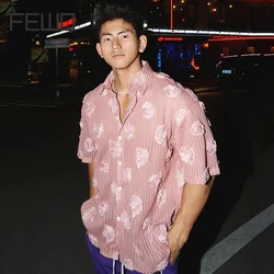 FEWQ Niche Floral Short Sleeved Shirt Summer Loose Half Sleeved Turn-down Collar Casual 2024 Korea Fashion Male Tops 24E1719