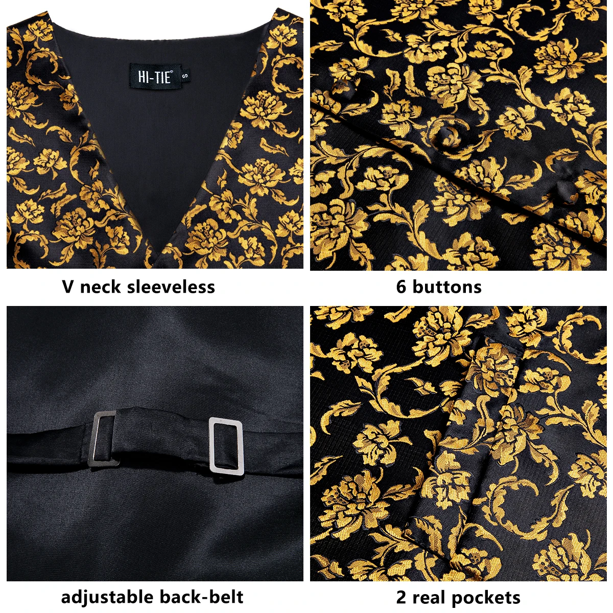 Herrenwesten Jacquard-Weste Krawatte Einstecktuch Manschettenknöpfe Brosche Set für Herren Anzug Ärmellose Jacke Hochzeit Geschäft Party – Detail 9