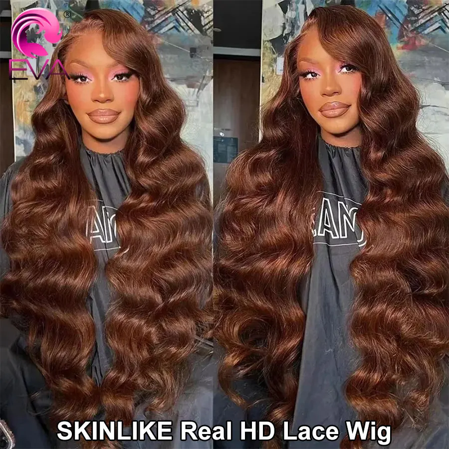 

Eva HD 250% 36 Inches Chocolate Brown Body Wave 13x6 HD Lace Front Human Hair Wigs 13x4 Lace Frontal Wig Brazilian Remy Hair Wig