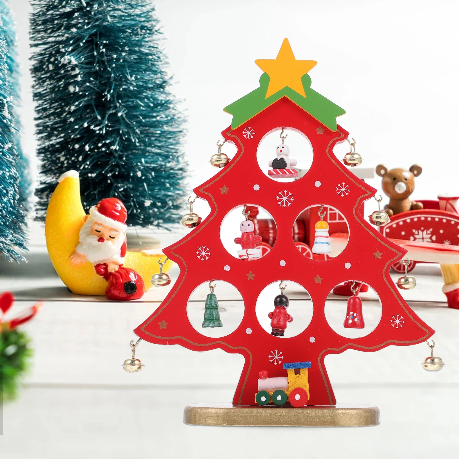 

1Pcs Wooden Christmas Tree Decor Mini Landscape Tabletop Xmas Party Decoration Home Desktop Ornament Mini Xmas Tree