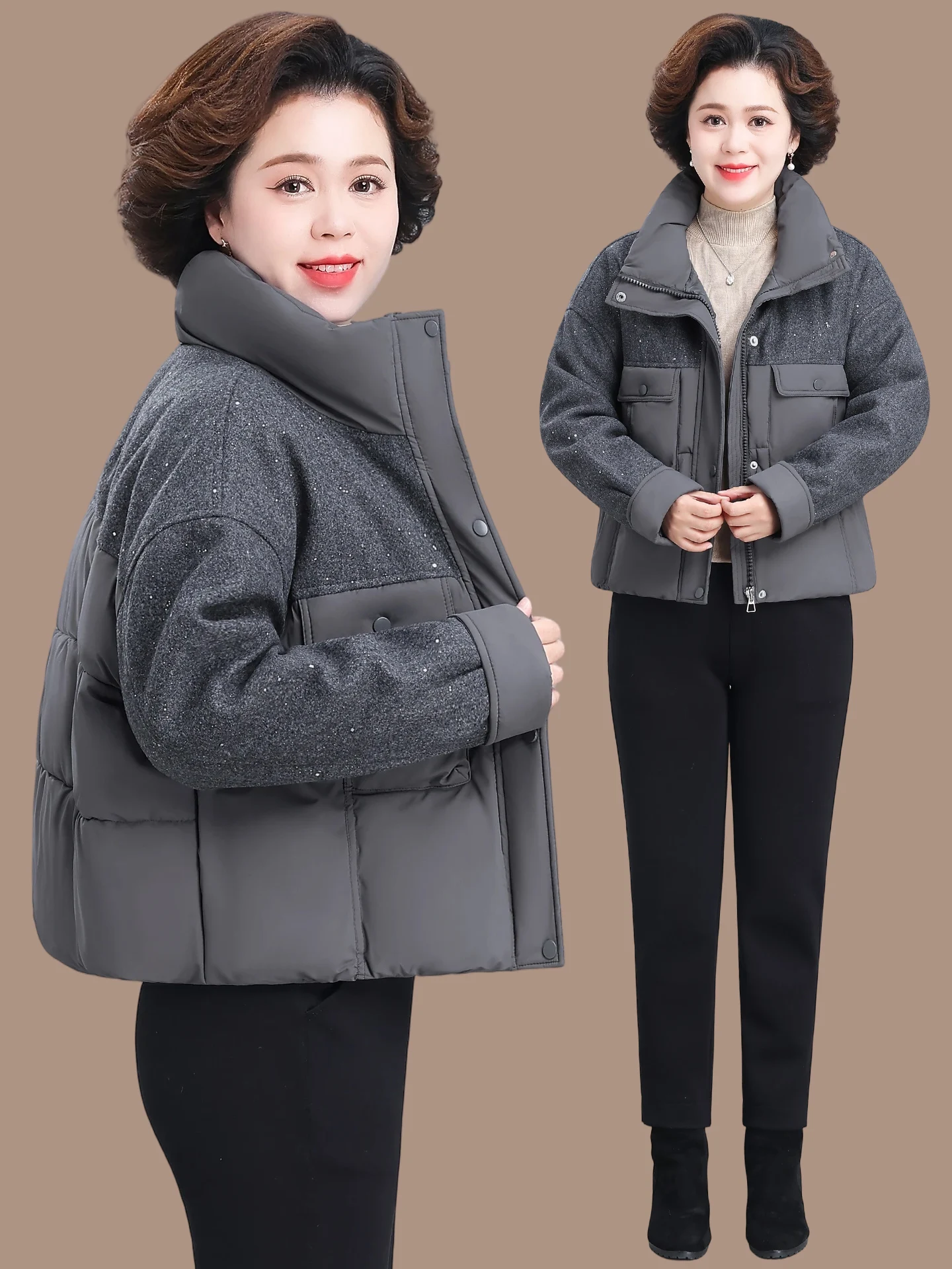 

Sli Winter Jaet for Women ort Quilted Cotton Coat Large Size Cover Belly Warmth And Faion for Middle-Aged And ly