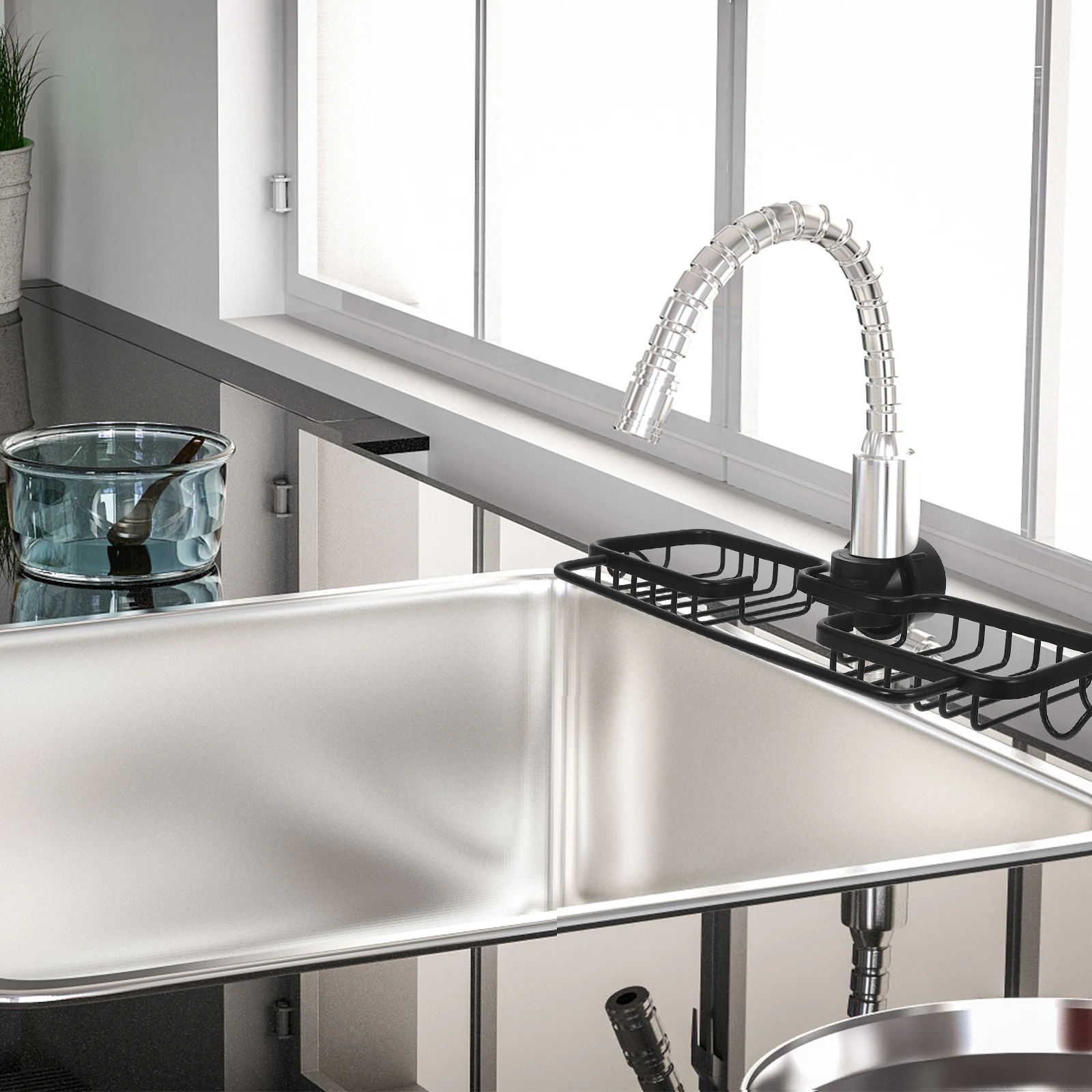 

Multifunctional Aluminum Drain Basket Kitchen Sink Storage Rack For Sponges Dishcloth Faucet Holder With Drainage Design