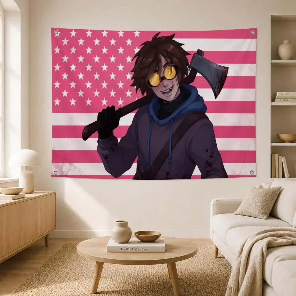 Horror Creepypasta Character Ticci Toby Flags  Wall Hanging Flag Indoor Outdoor Banner Decor for Patio Backdrop Art