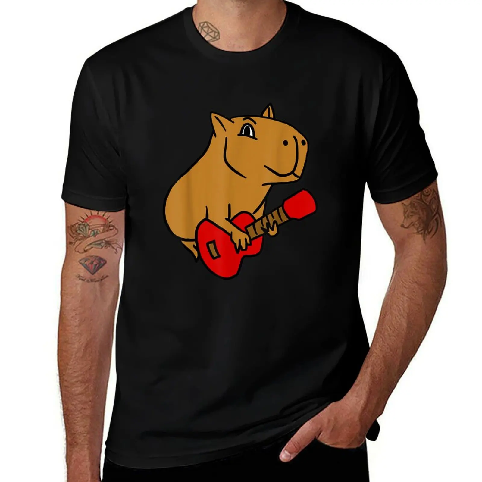 

t graphic Guitarist Playing T-Shirt T-Shirt Cool essential Gift shirts shirt Guitar Cartoon mens Rock t Capybara