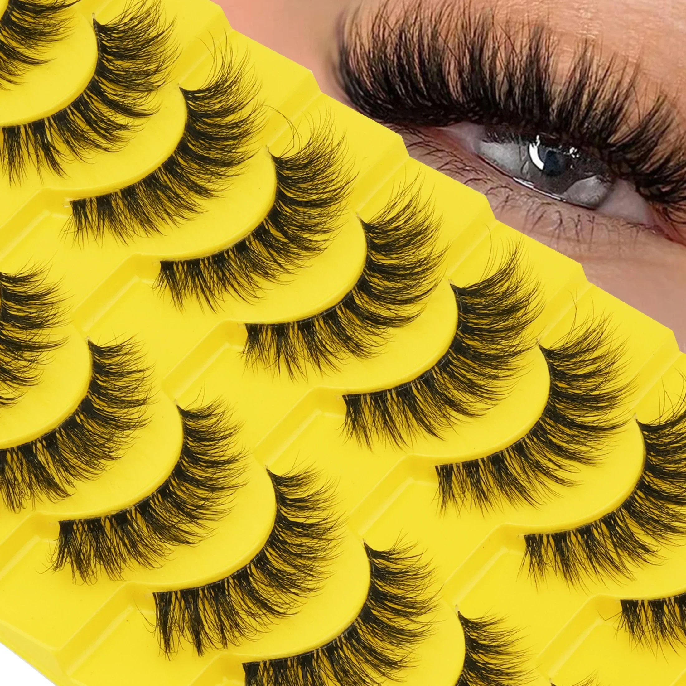 10 Pairs 6D Faux Mink Eyelashes Fluffy Wispy Dramatic Volume Strip Lashes Handmade Reusable for Eye Makeup