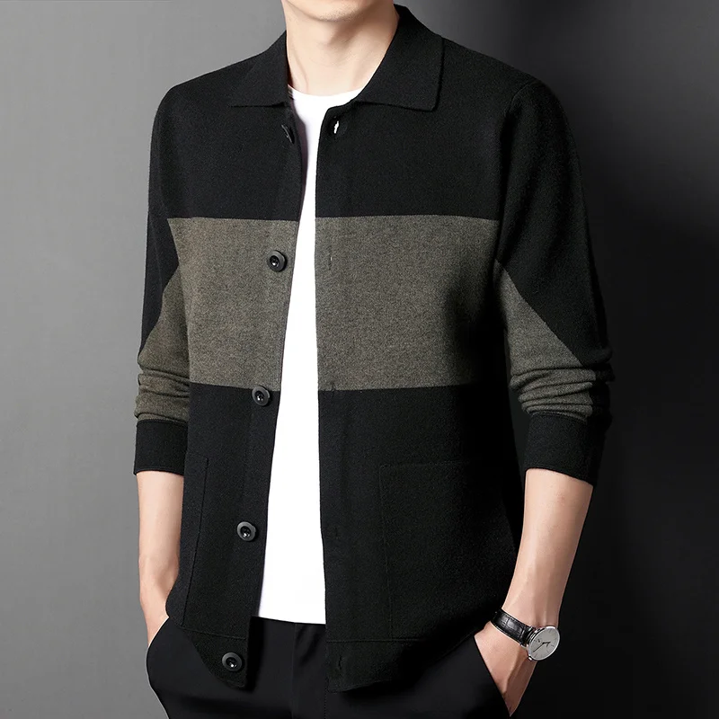 five-button Men's cardigan men's color matching lapel business casual sweater coat autumn and winter sweater