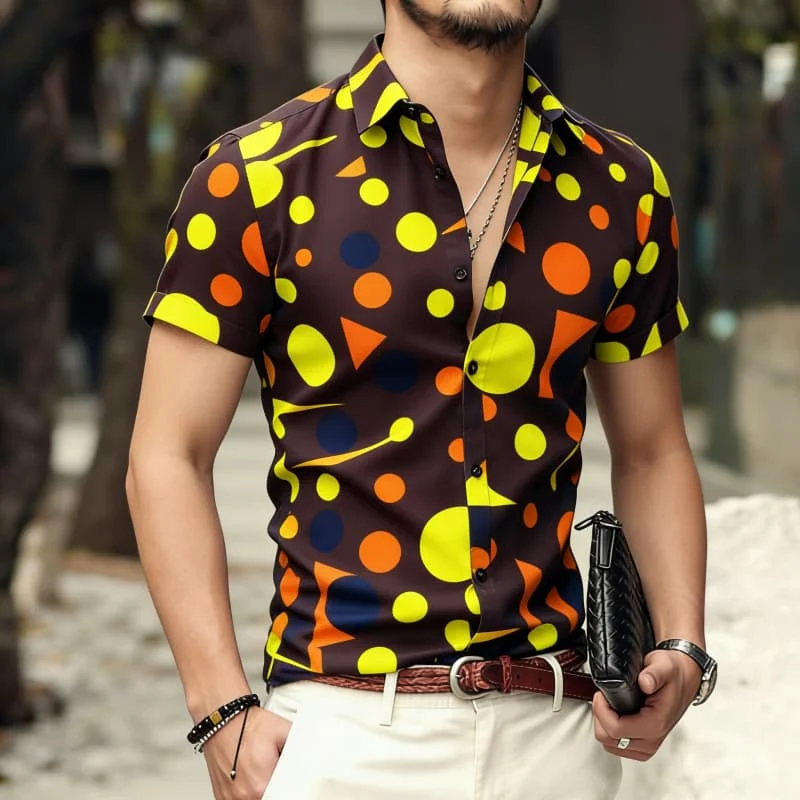 

Men's Stylish Exquisite Tropical Plaid Print Short Sleeve Shirt Casual Fashion For Daily Vacation And Urban Street Outfits