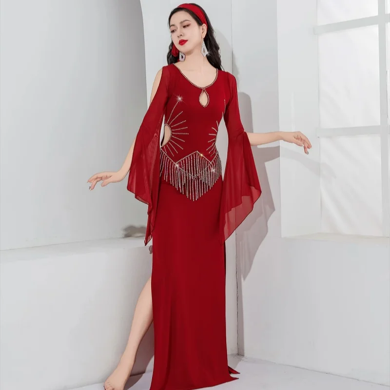 

New Belly Dance Costume Women's High End Diamond Tassel Performance Robe Adult Oriental Dance Saidi Baladi Competition Dresses