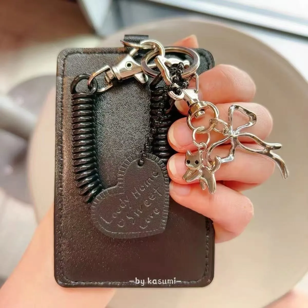PU Leather Black Card Holder Keychain Pendant Korean Kpop Photocard Sleeve with Protective Film Idol Photo Game Card Cover