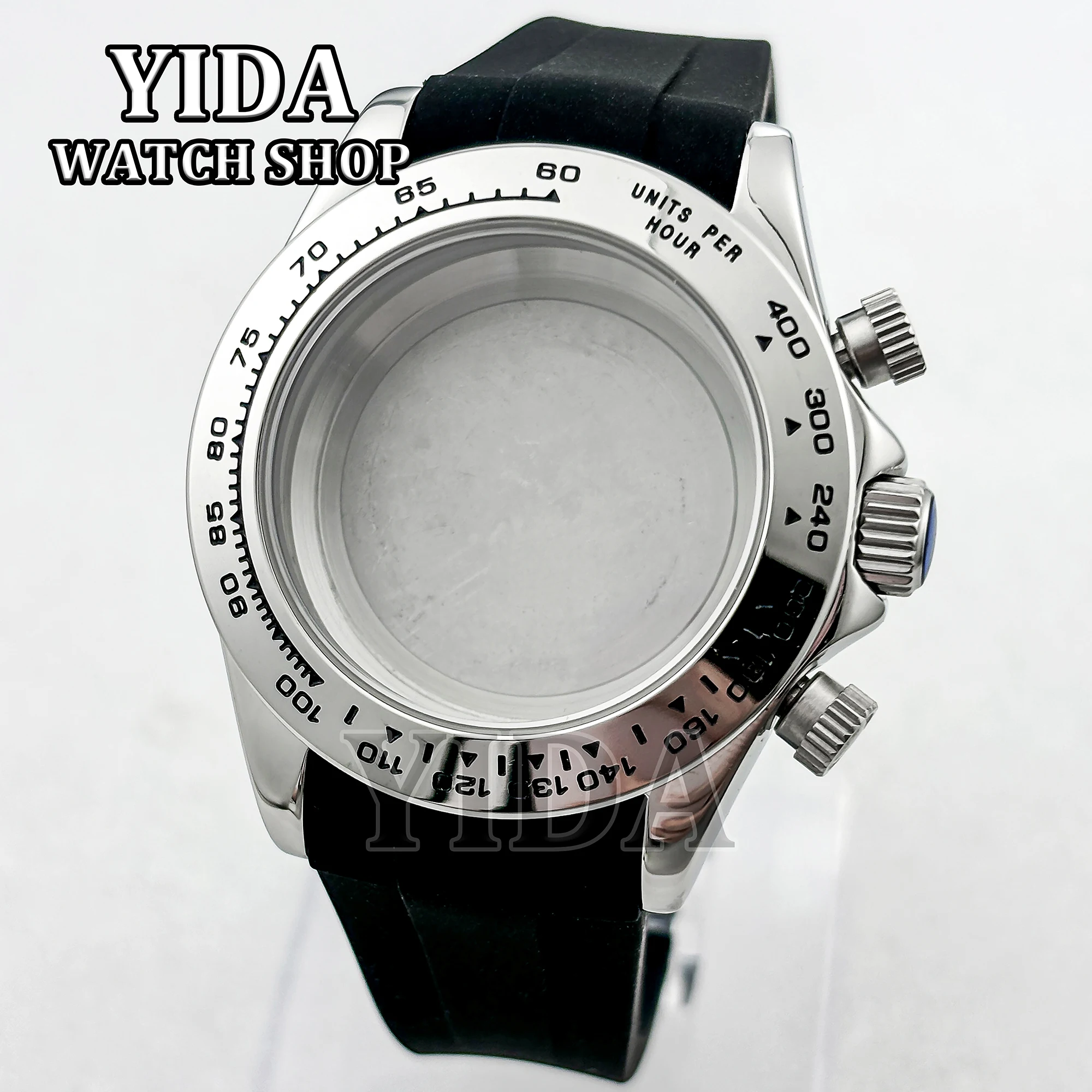 Vk63 cronógrafo caixa de aço inoxidável pulseira de borracha à prova dwaterproof água cristal safira caber vk63 movimento quartzo 39mm acessórios relógio